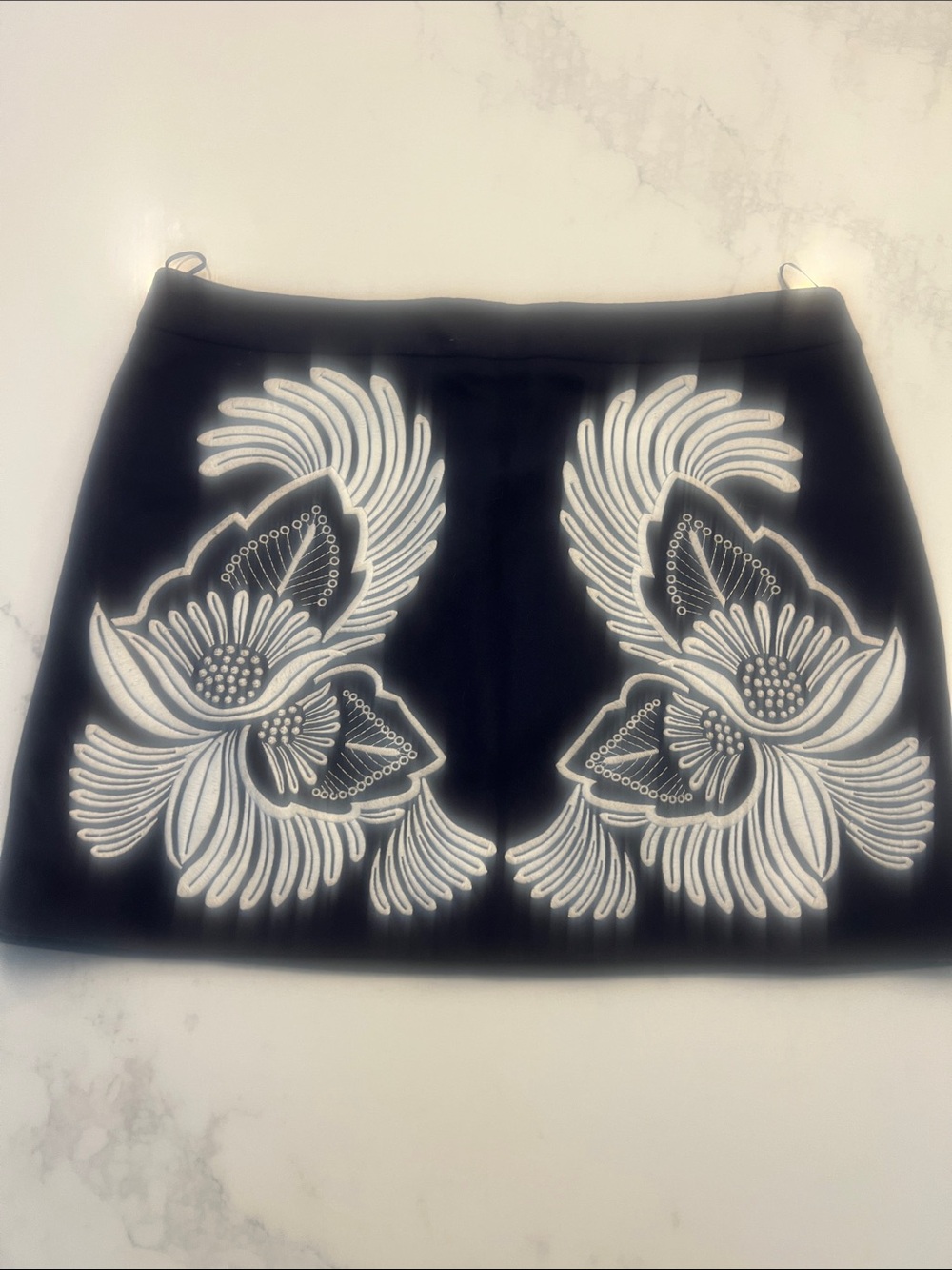 Stella McCartney Navy Blue Mini Skirt with White Floral Embroidery
